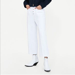 Zara white culotte jeans with button fly
